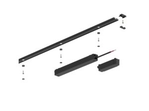 Miniaturka 4 - Detal czarnej aluminiowej szyny magnetycznej z przesłoną i zaślepkami