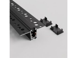 Miniaturka 2 - Przekrój czarnej szyny magnetycznej i elementy zakończenia profilu