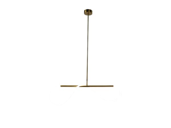 Lampa wisząca LED Tamirio złota z białą falującą taśmą świetlną na białym tle