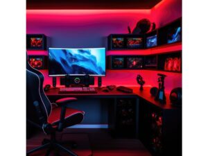 Miniaturka 6 - Czerwone podświetlenie stanowiska komputerowego taśmą LED RGB