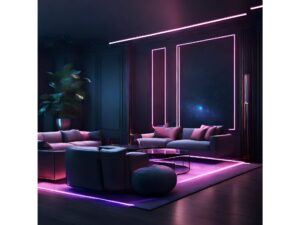 Miniaturka 4 - Taśma LED RGB w salonie – różowe linie dekoracyjnego światła
