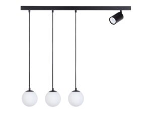 Miniaturka 2 - Lampa wisząca Tavira 3+1 czarna z kulistymi kloszami i reflektorem na białym tle