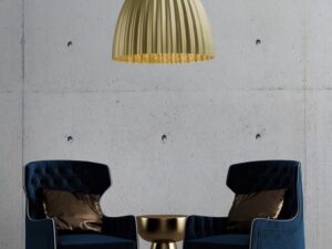 Miniaturka 6 - Złota lampa wisząca Telma 50 M z ryflowanym kloszem w aranżacji salonu