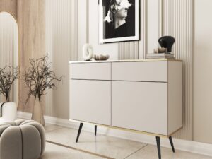 Miniaturka 7 - Komoda Teyser beż i nogi czarne – aranżacja w salonie