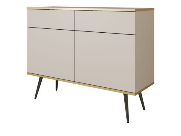 Komoda Teyser 107 cm – beż, nogi czarne, 2 szuflady i 2 drzwi