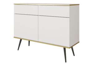 Miniaturka 2 - Komoda Teyser 107 cm – biała, nogi czarne, 2 szuflady i 2 drzwi