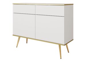 Miniaturka 3 - Komoda Teyser 107 cm – biała, nogi złote, 2 szuflady i 2 drzwi