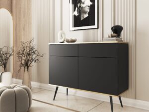 Miniaturka 11 - Komoda Teyser czarna i nogi czarne – aranżacja w salonie