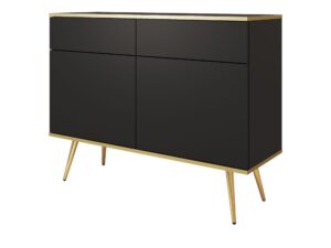 Miniaturka 5 - Komoda Teyser 107 cm – czarna, nogi złote, 2 szuflady i 2 drzwi