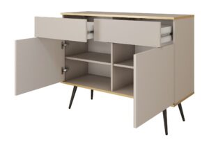 Miniaturka 6 - Komoda Teyser – otwarte dwie szuflady i dwoje drzwi z półką