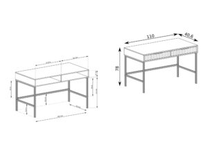 Miniaturka 2 - Toaletka Movena rysunek techniczny 110 × 40,6 × 78 cm i dwóch szuflad