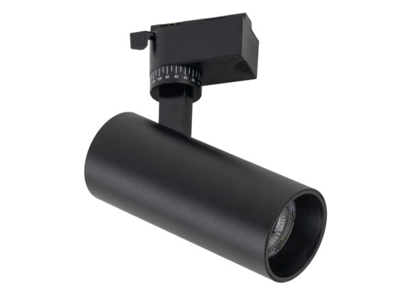 Czarny reflektor szynowy Tracer CCT LED 10 W na białym tle