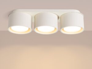 Miniaturka 103 - Trzypunktowy plafon Modessa 32,4 cm beżowy z włączonym światłem