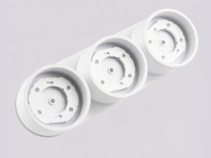 Miniaturka 111 - Trzypunktowy plafon Modessa 32,4 cm biały – detal podstawy z oprawkami