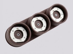 Miniaturka 18 - Trzypunktowy plafon Modessa 32,4 cm brązowy – detal podstawy z oprawkami