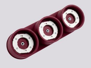 Miniaturka 81 - Trzypunktowy plafon Modessa 32,4 cm burgundowy – detal podstawy z oprawkami