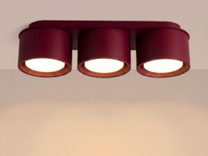 Miniaturka 78 - Trzypunktowy plafon Modessa 32,4 cm burgundowy z włączonym światłem
