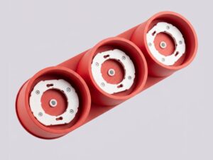 Miniaturka 27 - Trzypunktowy plafon Modessa 32,4 cm czerwony – detal podstawy z oprawkami