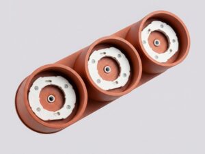 Miniaturka 90 - Trzypunktowy plafon Modessa 32,4 cm ochra czerwona – detal podstawy z oprawkami