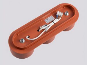 Miniaturka 91 - Trzypunktowy plafon Modessa 32,4 cm ochra czerwona – detal okablowania podstawy