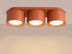 Miniaturka 87 - Trzypunktowy plafon Modessa 32,4 cm ochra czerwona z włączonym światłem