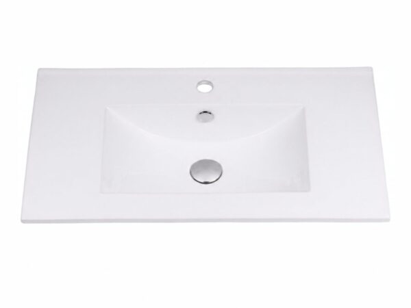 Umywalka wpuszczana ceramiczna 80 cm w białym połysku, widok na białym tle
