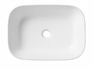 Miniaturka 5 - Umywalka nablatowa ceramiczna w białym połysku, prostokątny kształt z zaokrąglonymi narożnikami