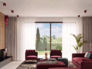 Miniaturka 33 - Unikalny plafon LUMEN 10 burgund na suficie w salonie