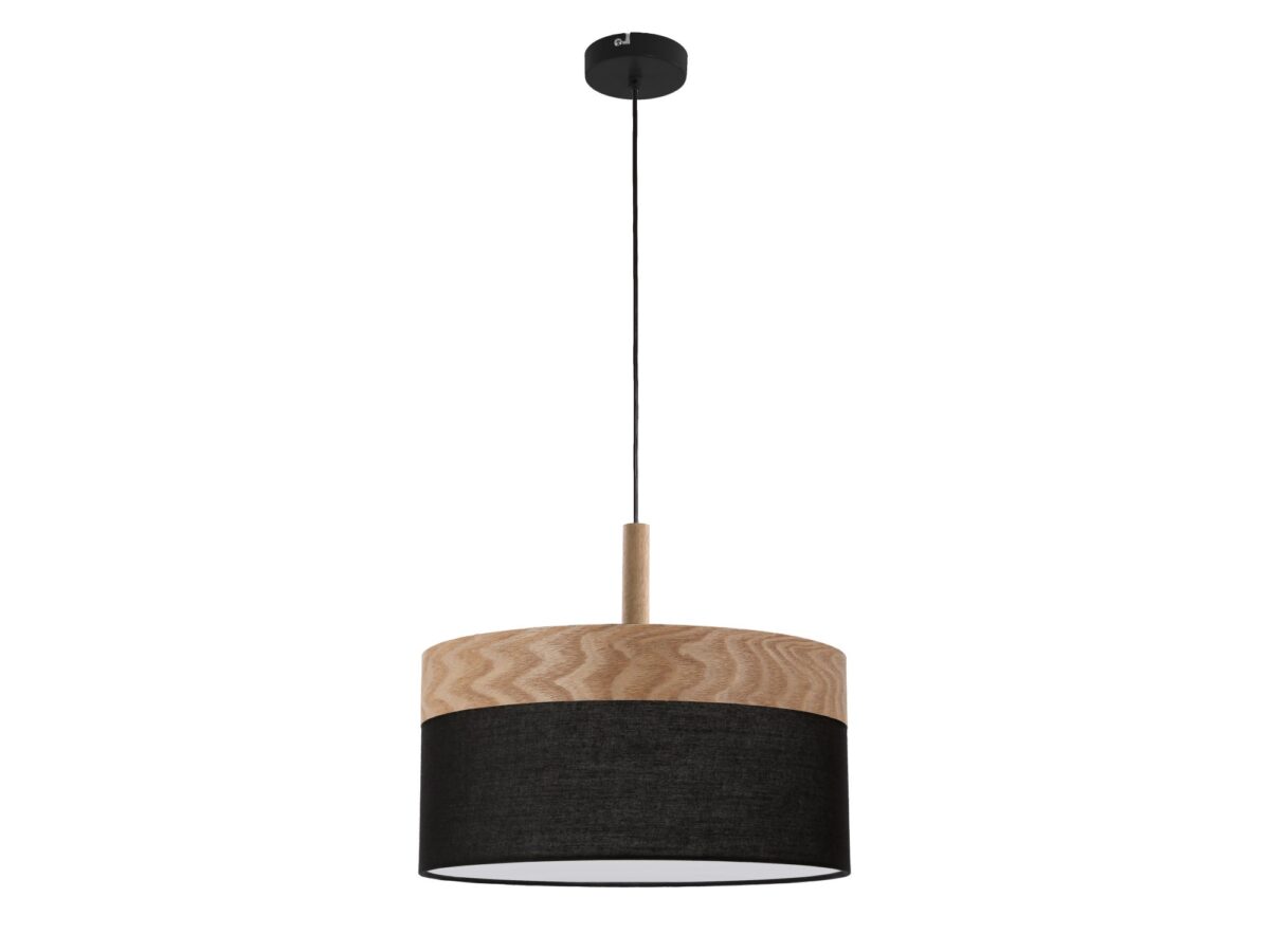Lampa wisząca Valinio czarno-drewniana z abażurem 30 cm