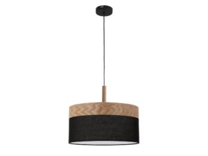 Miniaturka 3 - Lampa wisząca Valinio czarno-brązowa z abażurem z tkaniny i forniru