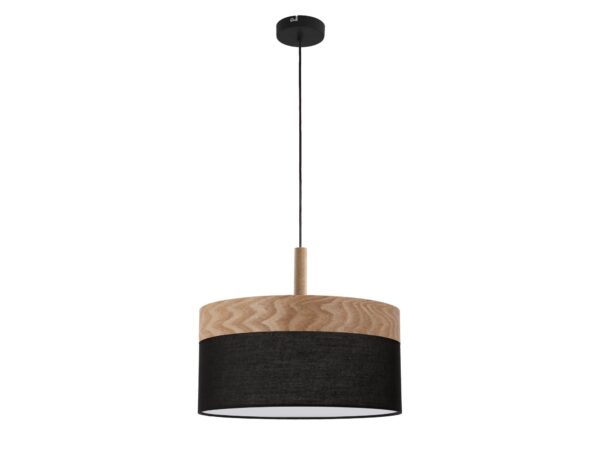 Lampa wisząca Valinio czarno-brązowa z abażurem z tkaniny i forniru