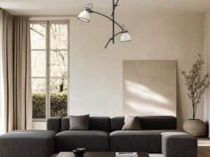 Miniaturka 2 - Lampa wisząca Veledira z trzema ramionami i biało-czarnymi kloszami we wnętrzu