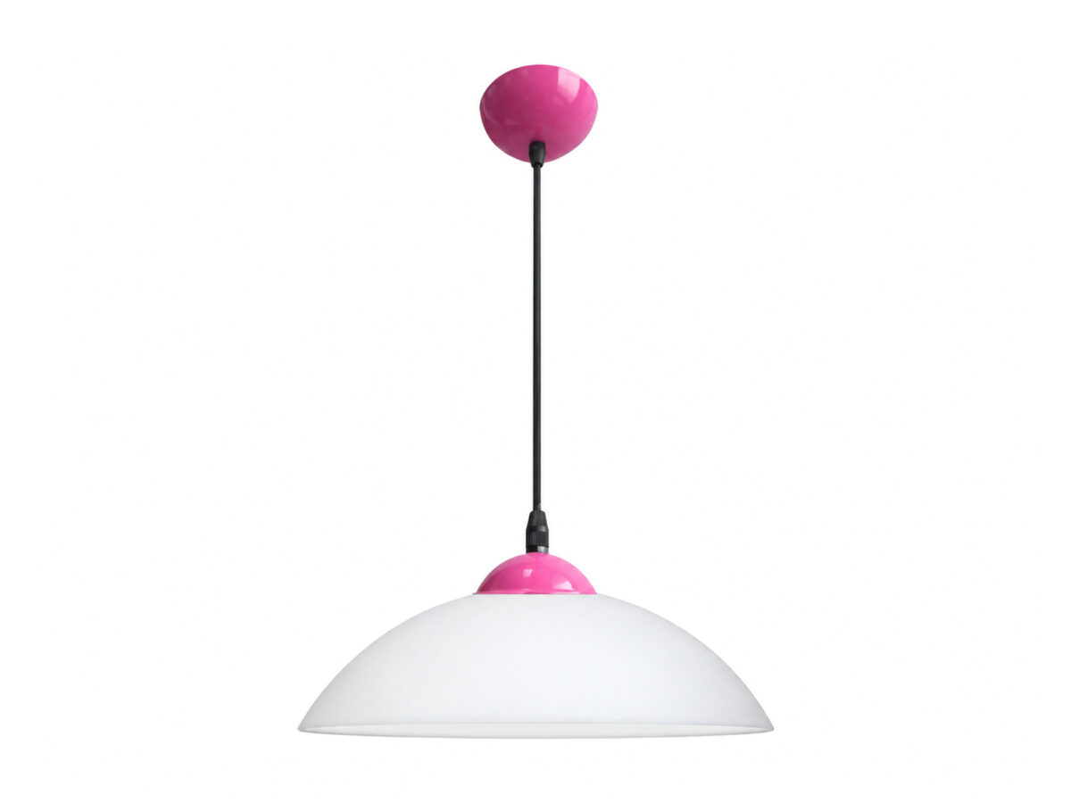 Lampa wisząca Velenio biała ze szklanym kloszem i malinowym detalem