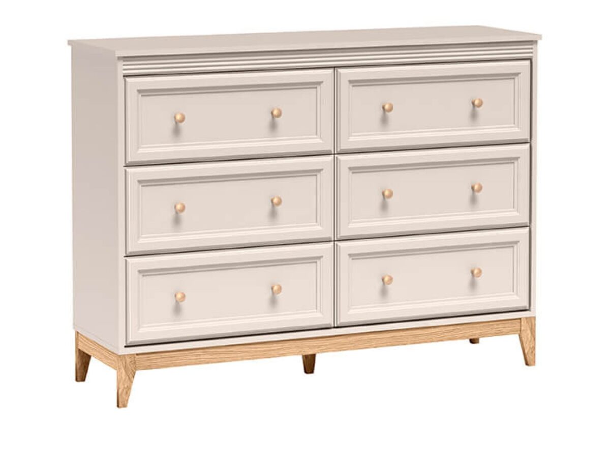 Komoda Velvara 135,5 cm kaszmir / dąb naturalny – 6 szuflad