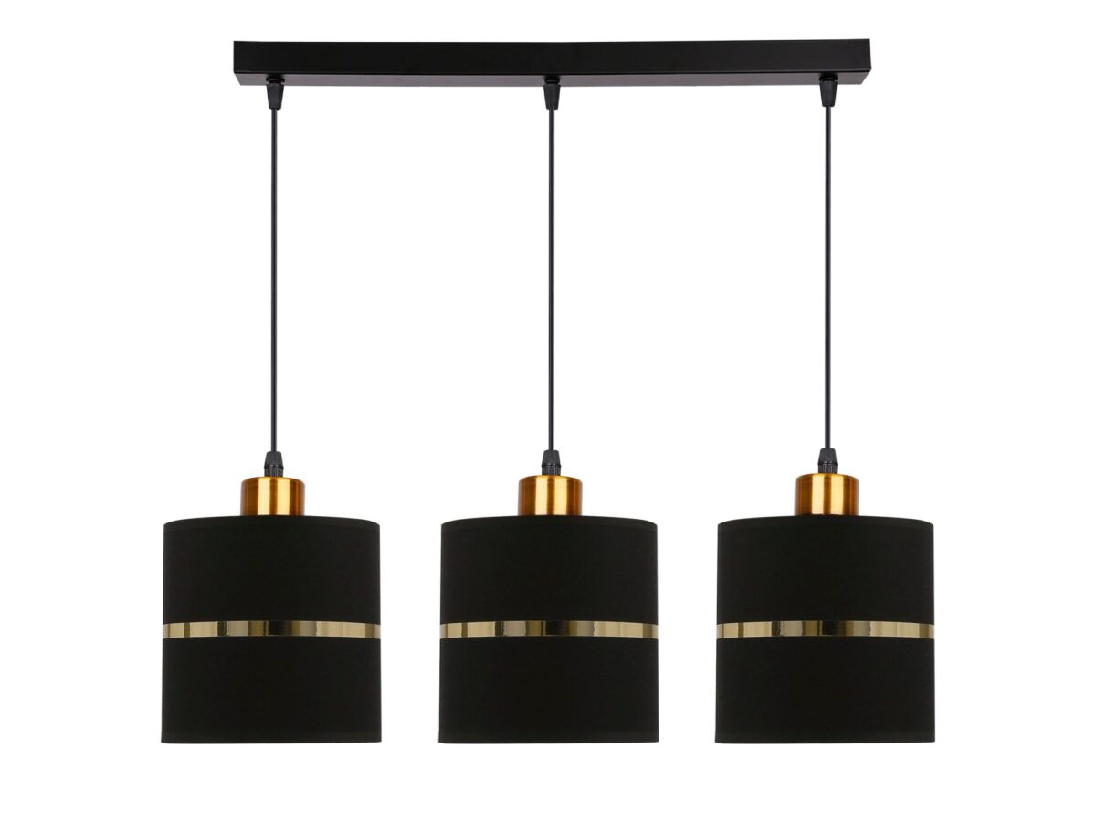 Lampa wisząca Venisia czarno-złota z 3 abażurami na listwie