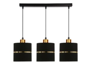 Miniaturka 2 - Lampa wisząca Venisia z trzema czarnymi abażurami ze złotym paskiem na listwie