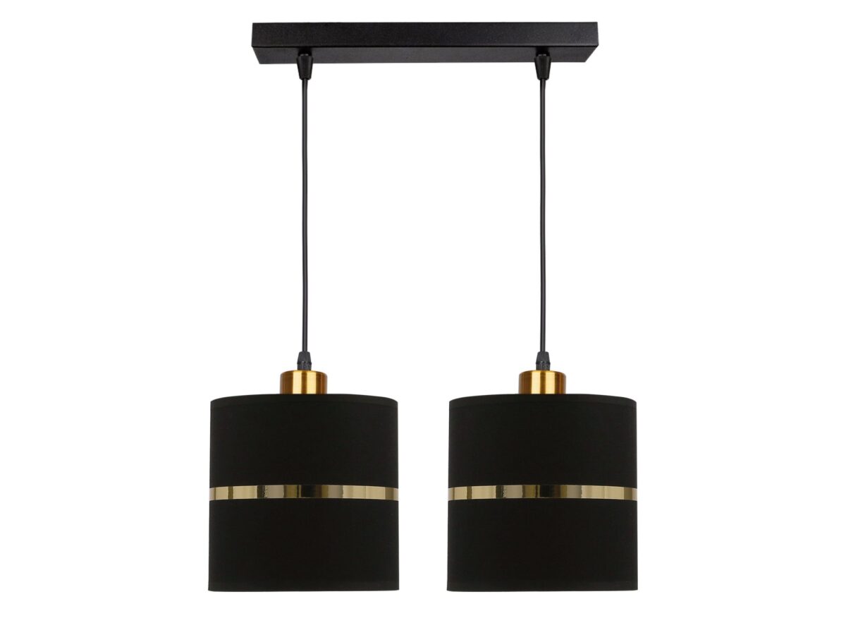 Lampa wisząca Venisia podwójna 2×E27 – czarno-złote abażury