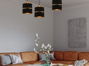 Miniaturka 1 - Venisia potrójna lampa wisząca w salonie nad brązową sofą