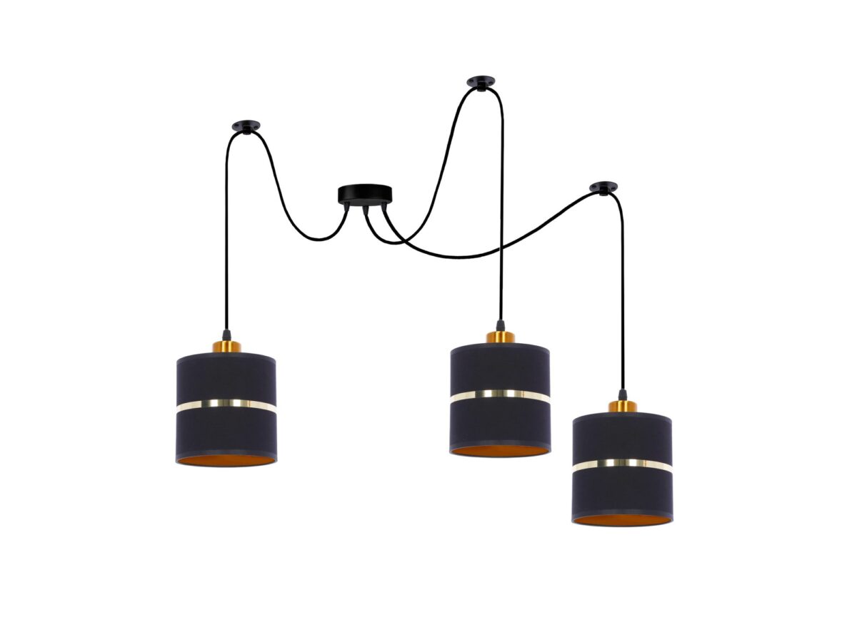 Lampa wisząca Venisia pająk 3×E27 – czarno-złote abażury