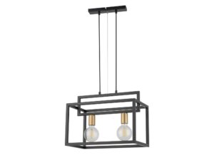 Miniaturka 2 - Lampa wisząca Vigo 2 czarno-złota loftowa, prostokątna stalowa rama, dwa punkty E27 i pełne zawieszenie