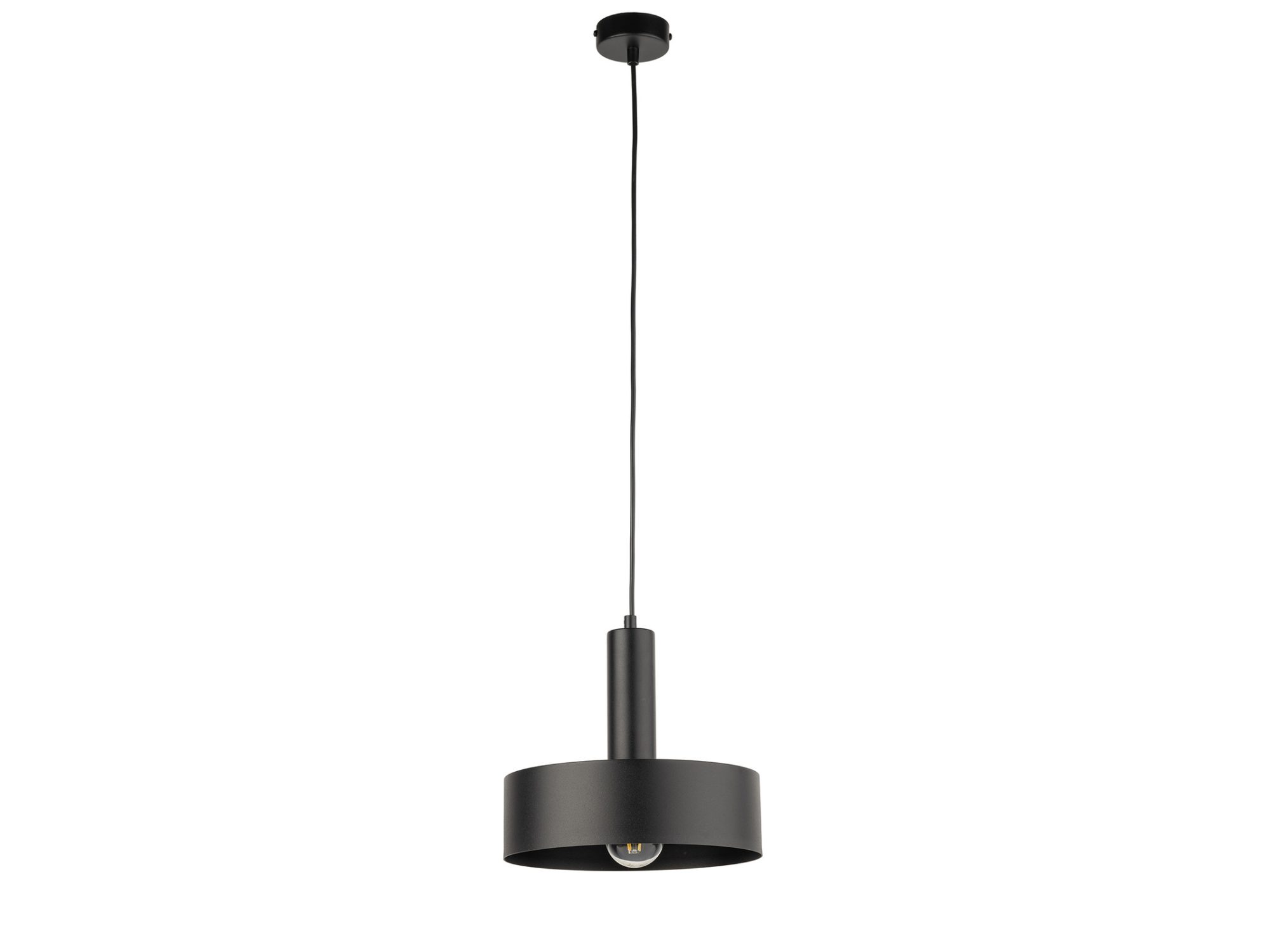 Czarna lampa wisząca Vitrum koło z okrągłym stalowym kloszem i pełnym zawieszeniem