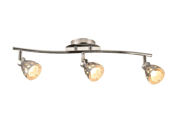 Chromowana listwa sufitowa Voliria z trzema perforowanymi reflektorami GU10