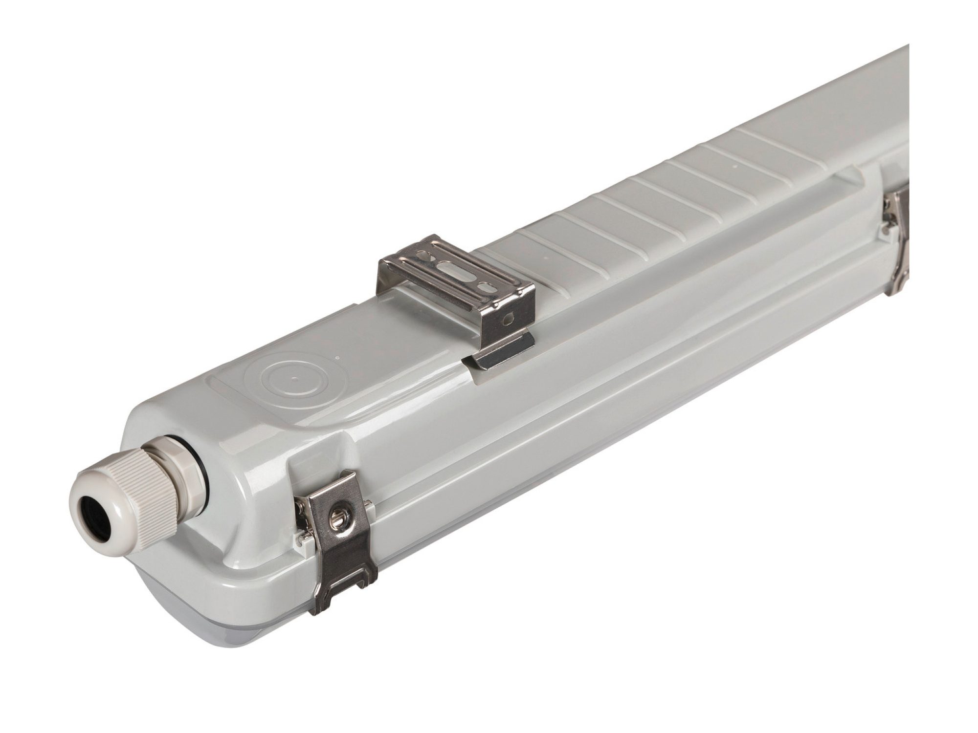 Oprawa hermetyczna Waterproof V 124 – uszczelnione przyłącze przewodu i uchwyt montażowy