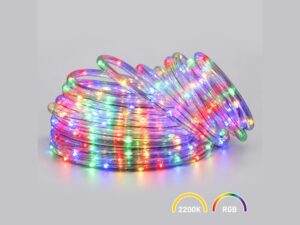 Miniaturka 1 - Wąż LED zwinięty w zwoje świecący wielokolorowo, grafika barw 2200 K i RGB