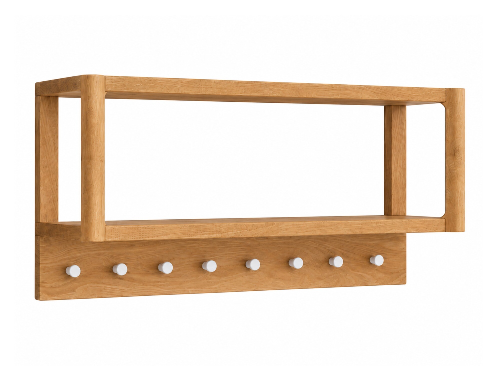 Wieszak ścienny dębowy Daverna 63 cm z półką w kolorze naturalnego dębu – zdjęcie produktu na białym tle