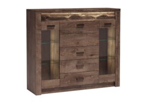 Miniaturka 3 - Witryna Brenza jesion ciemny z oświetleniem szklanych półek LED