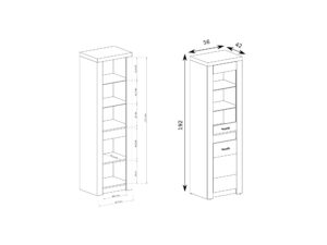 Miniaturka 6 - Witryna Brenza schemat rozmieszczenia półek i wymiary 56 na 42 na 192 cm