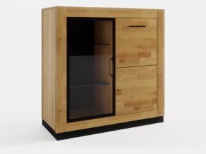 Miniaturka 1 - Witryna dębowa ze szkłem Renvano 100 cm dąb i czarny
