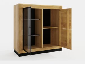 Miniaturka 2 - Witryna dębowa ze szkłem Renvano 100 cm dąb i czarny – zdjęcie 2