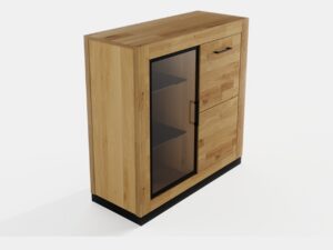 Miniaturka 5 - Witryna dębowa ze szkłem Renvano 100 cm dąb i czarny – zdjęcie 5